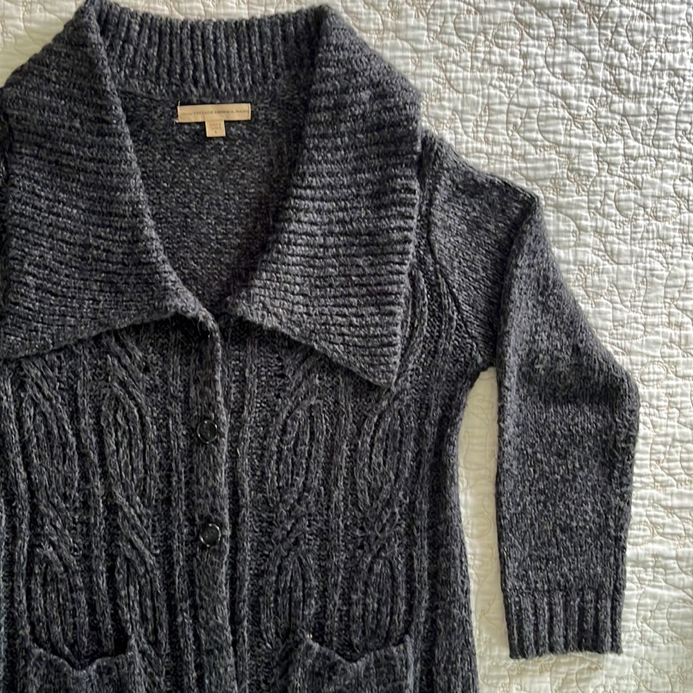 Nine West Vintage America Jeans, 3-Button Knit Cardigan, Black/Gray - Large